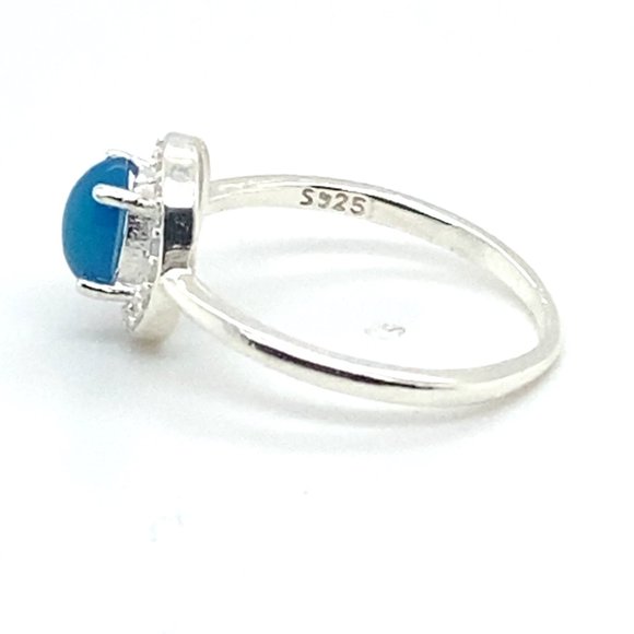 Blue Opal 1.02ct Platinum Finish Solid 925 Sterling Silver Ring - Picture 8 of 8